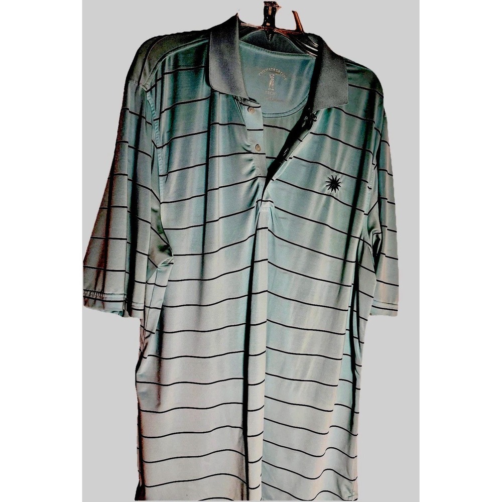 Fairway & Greene Mens Large Aqua Blue Striped Golf Polo Shirt Casual Active